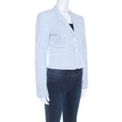 Hugo Boss Light Blue Cotton Pin Striped Cropped Blazer M 