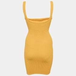 Pre Owned Hunza G Yellow Textured Knit Bodycon Dress S