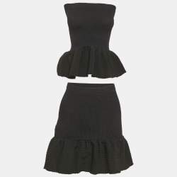 Pre Owned Hunza G Black Peplum Seersucker Swim Skirt One Size 