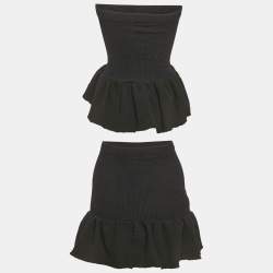 Pre Owned Hunza G Black Peplum Seersucker Swim Skirt One Size 