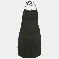 Pre Owned فستان هونزا جي قصير بدون أكمام من قماش سييرسوكر أسود متوسط الحجم