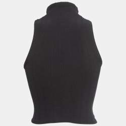 Pre Owned Hunza G Black Stretch Knit Halter Neck Top One Size