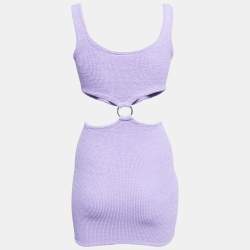 Pre Owned Hunza G Lilac Patterned Knit Cut Out Detail Mini Dress ONE SIZE