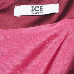 Pre Owned Ice Iceberg Dress Burgundy Stretch Satin Pleated Sheath Dress XS