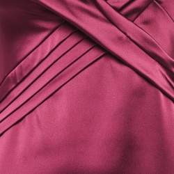 Pre Owned Ice Iceberg Dress Burgundy Stretch Satin Pleated Sheath Dress XS