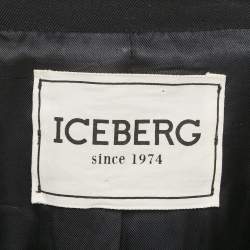 Pre Owned Iceberg Black Cotton Logo Embroidered Contrast Detail Blazer M