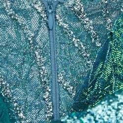 Ihlab Jiryis Mermaid Blue Sheer Embellished Tulle and Lurex Jacquard Asymmetric Gown S