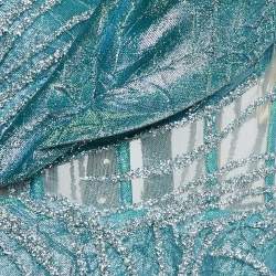 Ihlab Jiryis Mermaid Blue Sheer Embellished Tulle and Lurex Jacquard Asymmetric Gown S