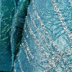 Ihlab Jiryis Mermaid Blue Sheer Embellished Tulle and Lurex Jacquard Asymmetric Gown S