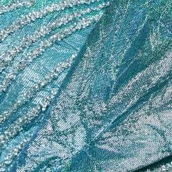Ihlab Jiryis Mermaid Blue Sheer Embellished Tulle and Lurex Jacquard Asymmetric Gown S