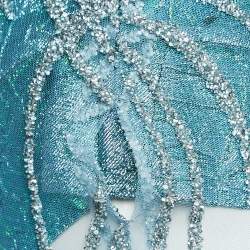 Ihlab Jiryis Mermaid Blue Sheer Embellished Tulle and Lurex Jacquard Asymmetric Gown S