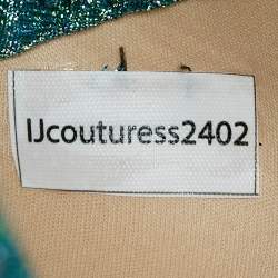Ihlab Jiryis Mermaid Blue Sheer Embellished Tulle and Lurex Jacquard Asymmetric Gown S