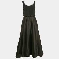 INGIE Paris Black Silk and Crepe Sleeveless Long Dress M