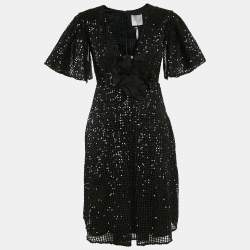 INGIE Paris Black Lace Sequin V-Neck Flared Short Dress M