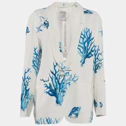 INGIE Paris White Coral Print Crepe Single Breasted Blazer S