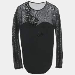 INGIE Paris Black Sequin Embroidered Jersey Bodysuit XL