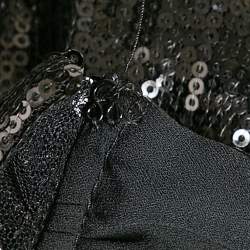 INGIE PARIS Black Sequin Crepe Ruffled Top S