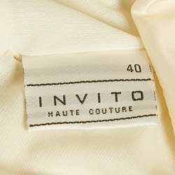 Pre Owned Invito Haute Couture Cream Satin Rushed Sequin Detail Mini Dress S