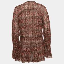 IRO Red Printed Semi-Sheer Crepe V-Neck Janie Top M
