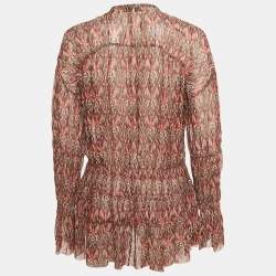 Pre Owned IRO Red Printed Crepe Long Sleeve Blouse M