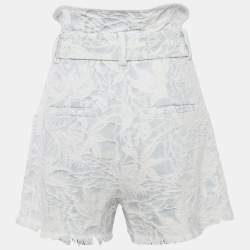 Pre Owned IRO Blue Jacquard Denim Raw Edge Belted Shorts S