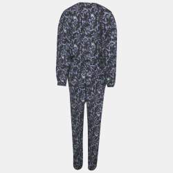 Pre Owned جمبسوت إيرو كريب أسود مطبوع برقبة مفتوحة مقاس كبير جداً - إكسترا لارج