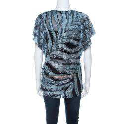 مملوكة مسبقًا IRO Metallic Blue Fil Coupé Silk Onara Top S