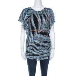 مملوكة مسبقًا IRO Metallic Blue Fil Coupé Silk Onara Top S