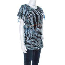 مملوكة مسبقًا IRO Metallic Blue Fil Coupé Silk Onara Top S