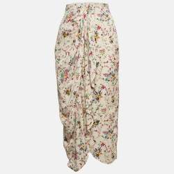 Isabel Marant Etoile Cream Floral Print Crepe Berthe Draped Skirt M