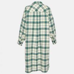 Pre Owned Isabel Marant Etoile Ivory White Faxon Plaid Wool Drop Shoulder Long Coat XS