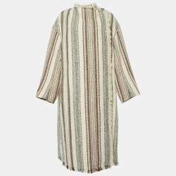 Isabel Marant Etoile Beige Patterned Tweed Open Front Long Jacket S