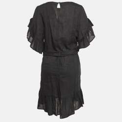 Pre Owned Isabel Marant Etoile Black Linen Ruffled Faux Wrap Dress M
