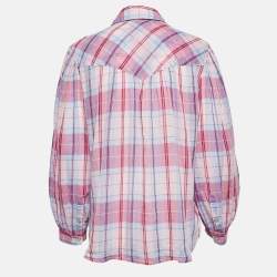 Isabel Marant Etoile Pink Plaid Cotton Puff Sleeve Bethany Shirt S
