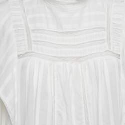 Pre Owned Isabel Marant Etoile White Stripe Cotton Lace Trim Ruffled Mini Dress L