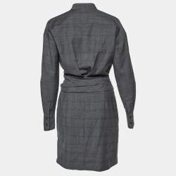 Pre Owned Isabel Marant Etoile Grey Plaid Wool Draped Short Dress M