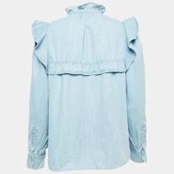 Isabel Marant Etoile Light Blue Denim Button Front Ruffled Blouse M