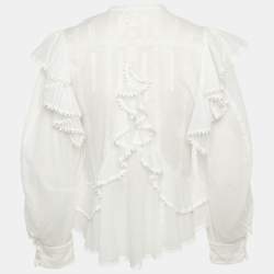 Pre Owned Isabel Marant Etoile White Embroidered Cotton Lace Trim Ruffle Detail Blouse XS