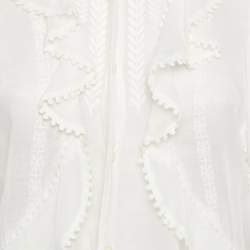 Pre Owned Isabel Marant Etoile White Embroidered Cotton Lace Trim Ruffle Detail Blouse XS