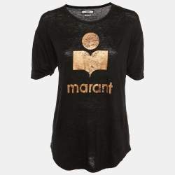 Isabel Marant Etoile Black Logo Print Linen Koldi T-Shirt M