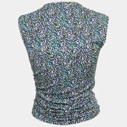 Isabel Marant Etoile Blue Jeldia Print Jersey Tie-Up Ruche Top XS