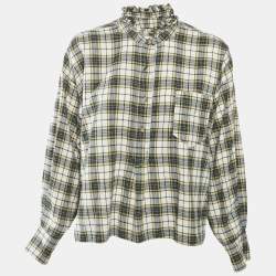 Isabel Marant Etoile Green Tartan Check Cotton Ruffled Blouse S