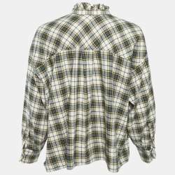 Pre Owned Isabel Marant Etoile Green Tartan Check Cotton Ruffled Blouse S