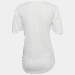 Pre Owned Isabel Marant Etoile White Foil Logo Print Linen Jersey Top S
