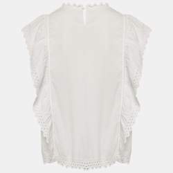 Pre Owned Isabel Marant Étoile White Broderie Anglaise Cotton Ruffled Blouse M