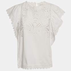 Pre Owned Isabel Marant Étoile White Broderie Anglaise Cotton Ruffled Blouse M