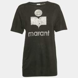 Pre Owned Isabel Marant Etoile Black Zewel Logo Linen T-Shirt S