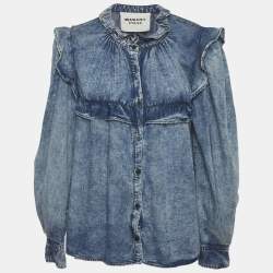 Pre Owned Isabel Marant Etoile Blue Chambray Ruffle Top L