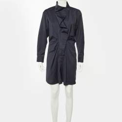 مملوكة مسبقًا فســتان إيــزابيل مــارانـت إيتــوال بنمط صــوف أزرق داكن بخطوط ملتفة ميني مقاس متوسط