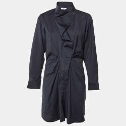 مملوكة مسبقًا فســتان إيــزابيل مــارانـت إيتــوال بنمط صــوف أزرق داكن بخطوط ملتفة ميني مقاس متوسط